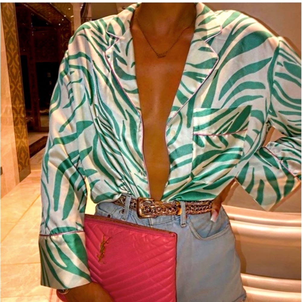Zara Floral Palm Tree PRINTED PAJAMA TOP